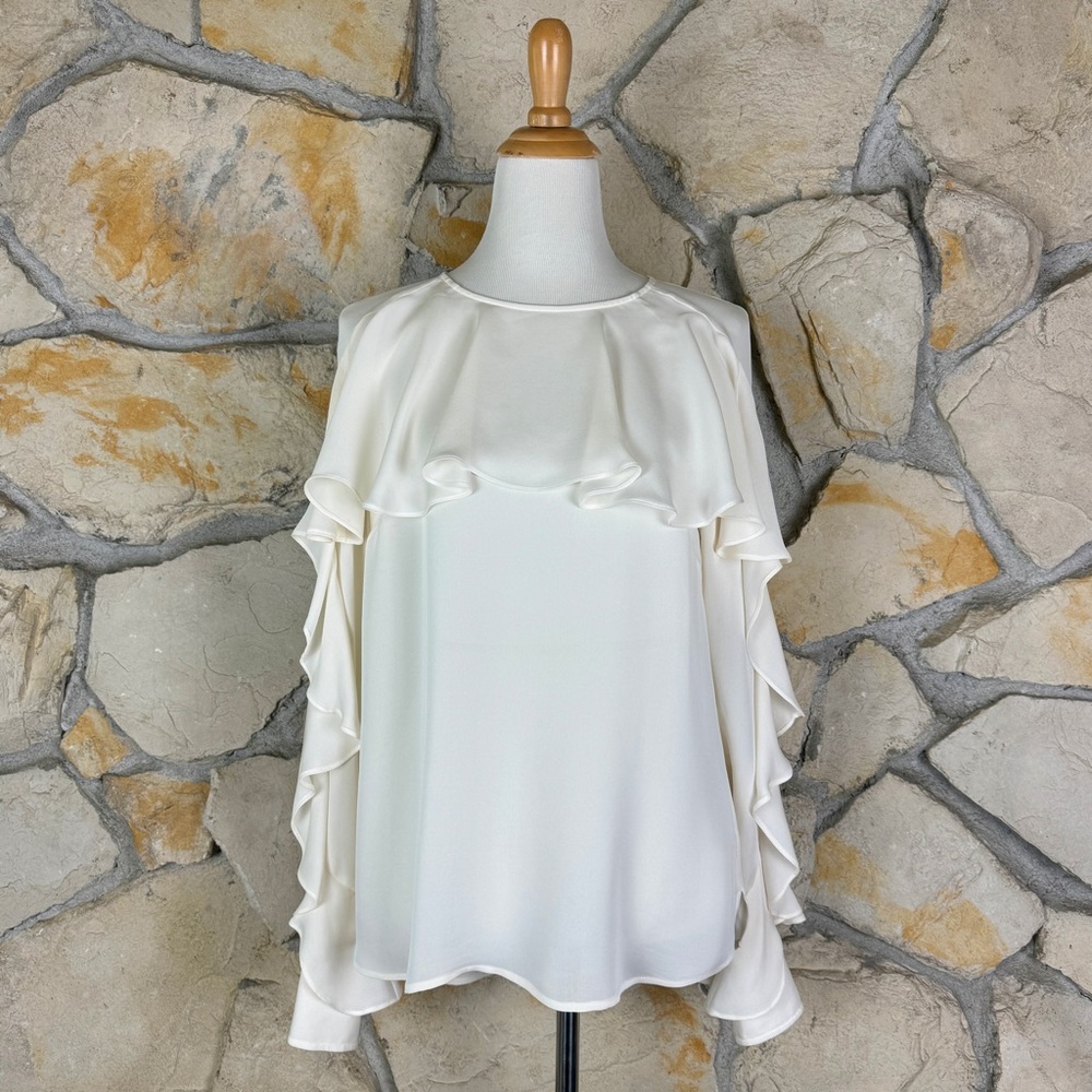 Veronica Beard Silk Ruffle Blouse Alabaster | 10